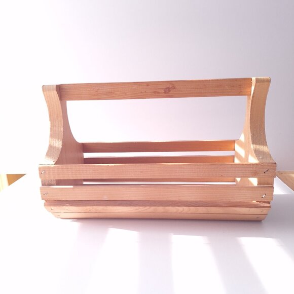 Natural Wooden Crate Basket| Organizer| Storage Caddy| Country Rustic Decor - Picture 4 of 4